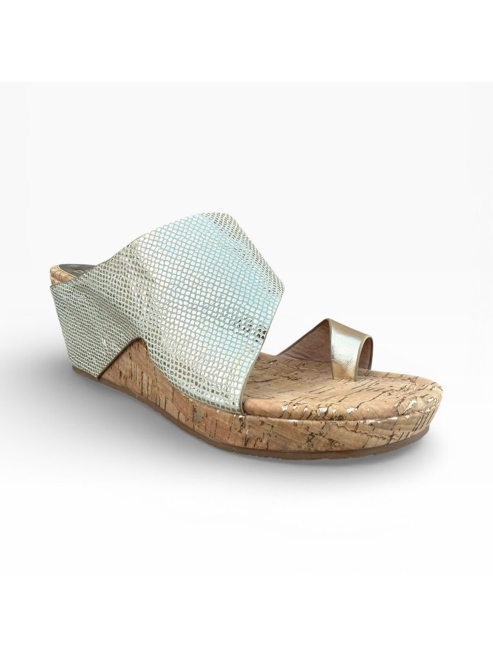 Donald J. Pliner Gemmy Wedge Sandal Metallic Gold Cork Platform Heels size 7.5